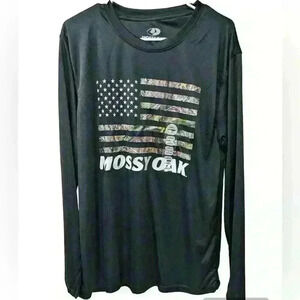 Men’s size L Mossey oak long sleeve dry fit shirt camouflage American flag